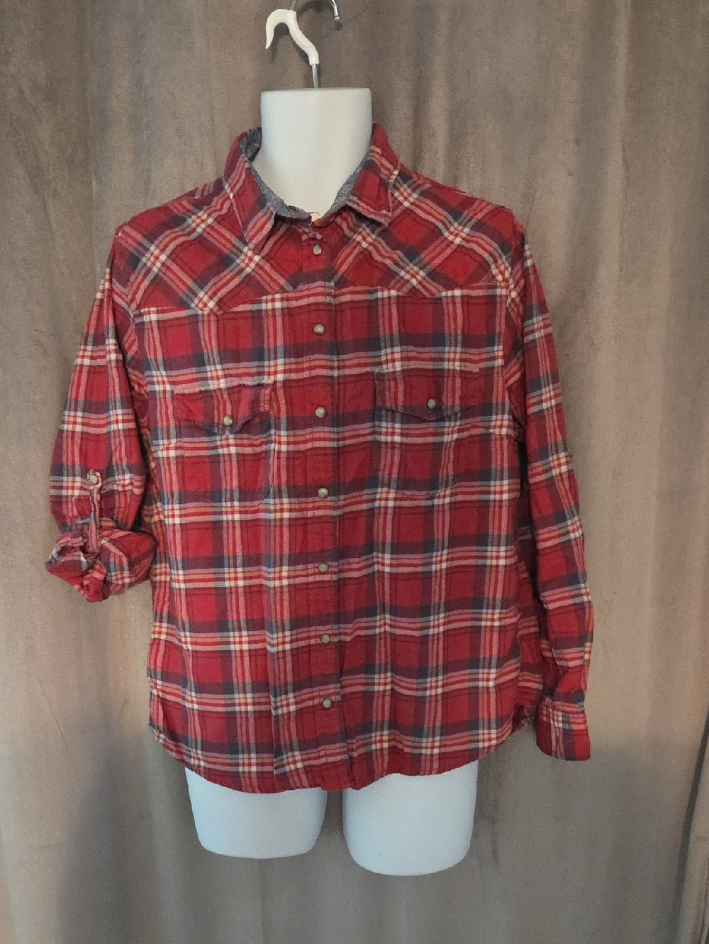 JACHS Girlfriend Size Large Red Plaid Snap Button Shirt